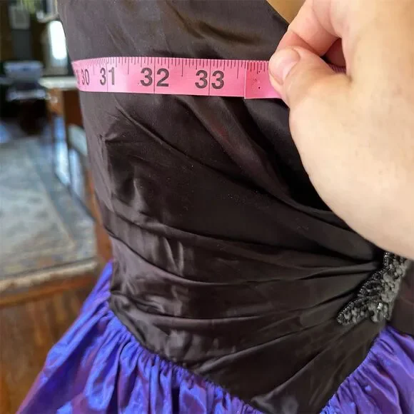 VTG Jessica McClintock x Gunne Sax 1980s Black/Purple Strapless Dress -XS - Picture 4 of 10